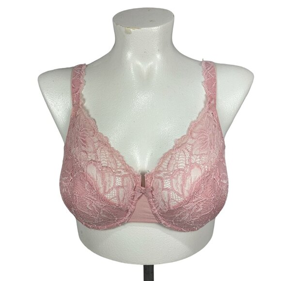 Bali Pink Lace Underwire Bra 38D Adjustable Straps & Hook Closure - Picture 1 of 6